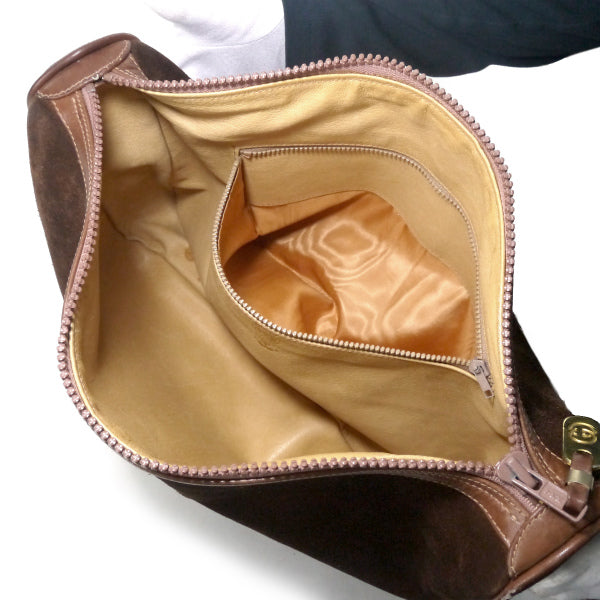 OLD Gucci　筆記体ビットロゴ スエード大型ショルダー（茶）