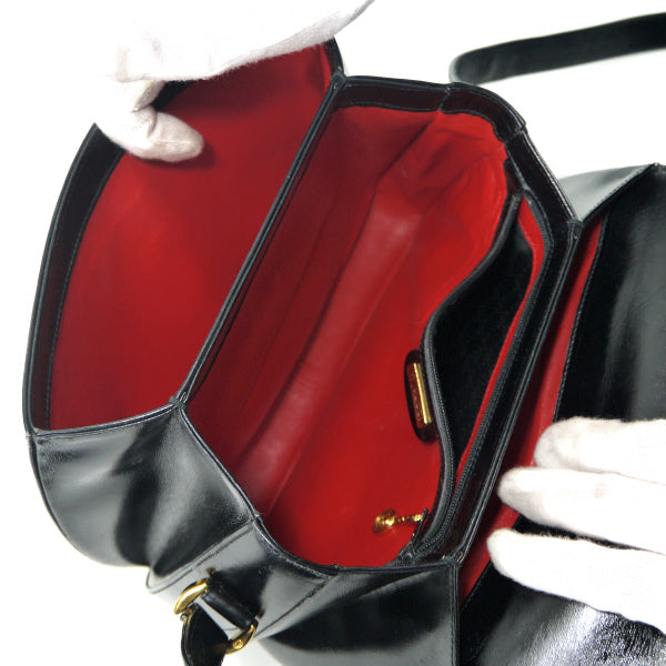 OLD Gucci アンティーク留め具2WAYレザーバッグ（黒）