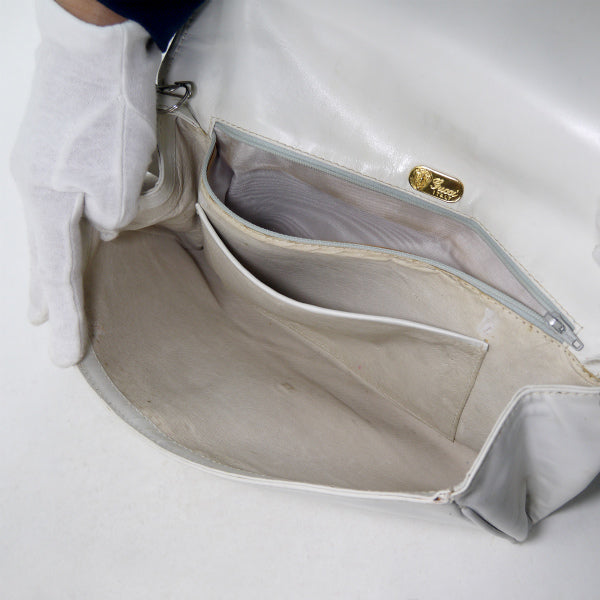 OLD Gucci　総革モノトーンライン2WAYバッグ（白/黒）