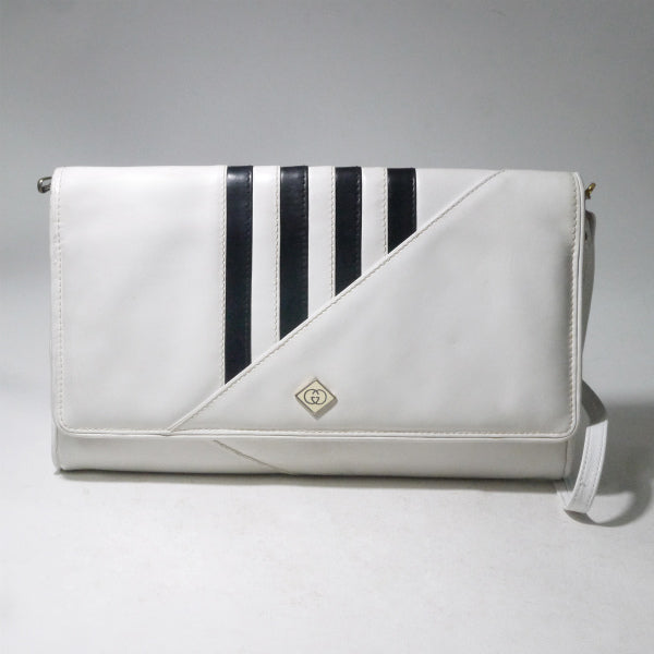 OLD Gucci　総革モノトーンライン2WAYバッグ（白/黒）