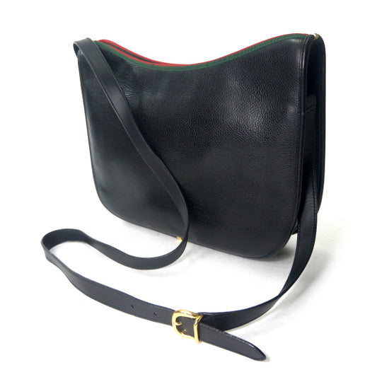 OLD Gucci　レア！総革エンボスロゴシェリーショルダー（黒）