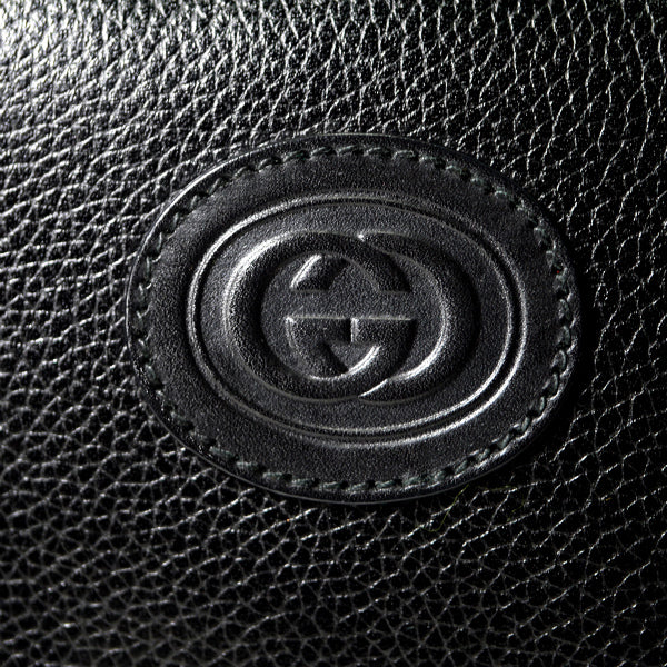 OLD Gucci　レア！総革エンボスロゴシェリーショルダー（黒）