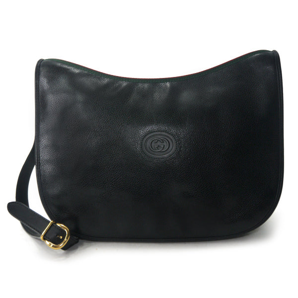 OLD Gucci　レア！総革エンボスロゴシェリーショルダー（黒）