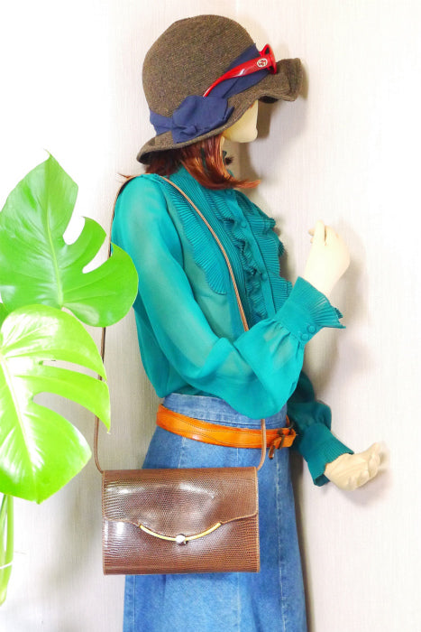 OLD Gucci　リザードポシェットショルダー(茶）