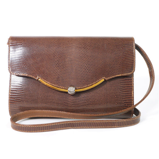 OLD Gucci　リザードポシェットショルダー(茶）
