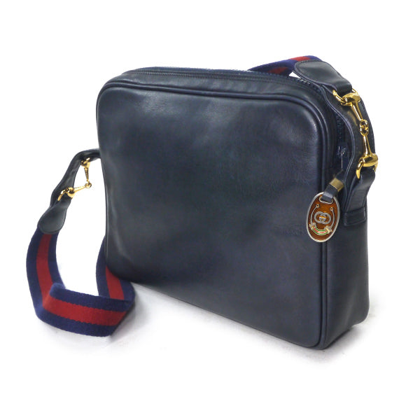 OLD Gucci 　レア!!総革サイドビットシェリーショルダー（濃紺）