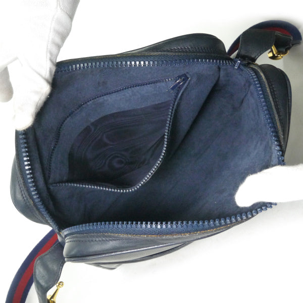 OLD Gucci 　レア!!総革サイドビットシェリーショルダー（濃紺）