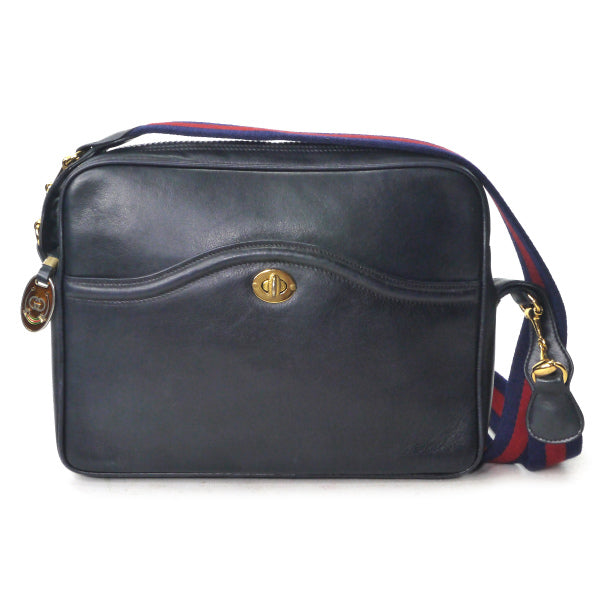OLD Gucci 　レア!!総革サイドビットシェリーショルダー（濃紺）