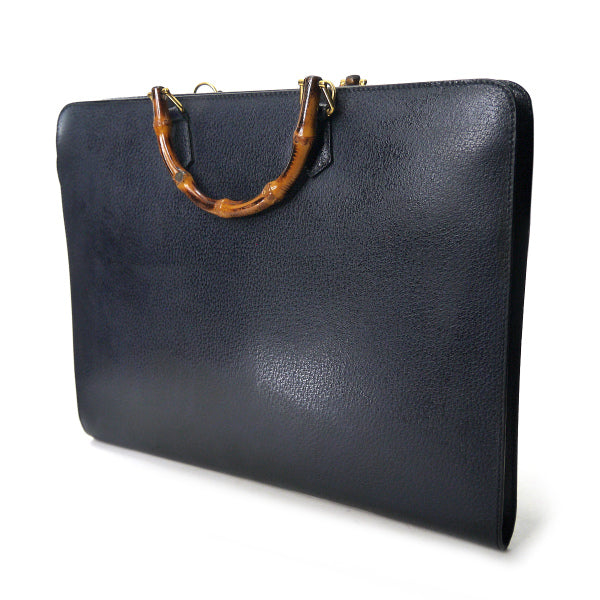 OLD Gucci バンブーハンドル総革ブリーフケース（濃紺）