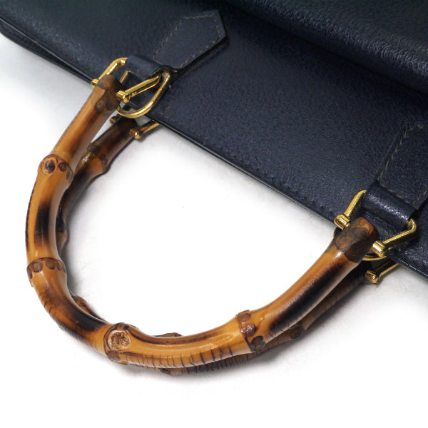 OLD Gucci バンブーハンドル総革ブリーフケース（濃紺）