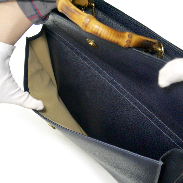 OLD Gucci バンブーハンドル総革ブリーフケース（濃紺）