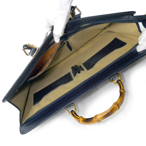 OLD Gucci バンブーハンドル総革ブリーフケース（濃紺）