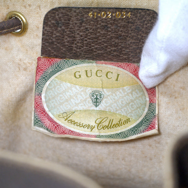 OLD Gucci　希少紙タグ付！巾着型サイドシェリーショルダー（茶）