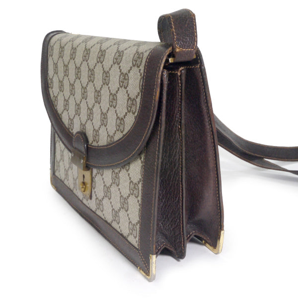 OLD Gucci　鍵穴デザインGG柄ショルダー（茶）