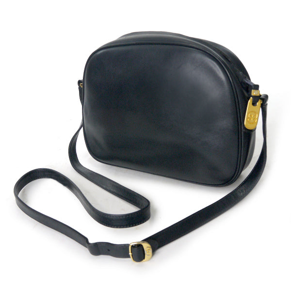 OLD Gucci　GGロゴレザーショルダーバッグ（黒）