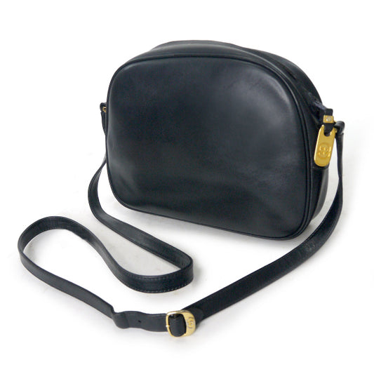 OLD Gucci　GGロゴレザーショルダーバッグ（黒）