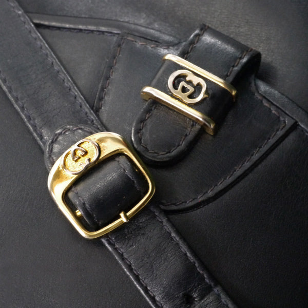 OLD Gucci　GGロゴレザーショルダーバッグ（黒）
