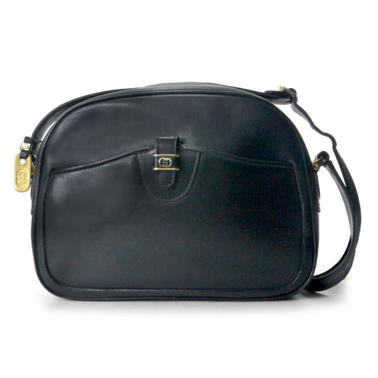 OLD Gucci　GGロゴレザーショルダーバッグ（黒）