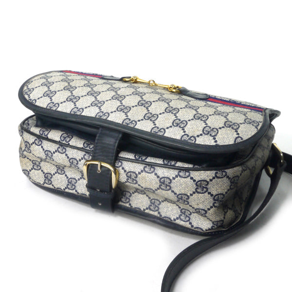 OLD Gucci 　ビット金具×シェリーベルト留めショルダー（青）