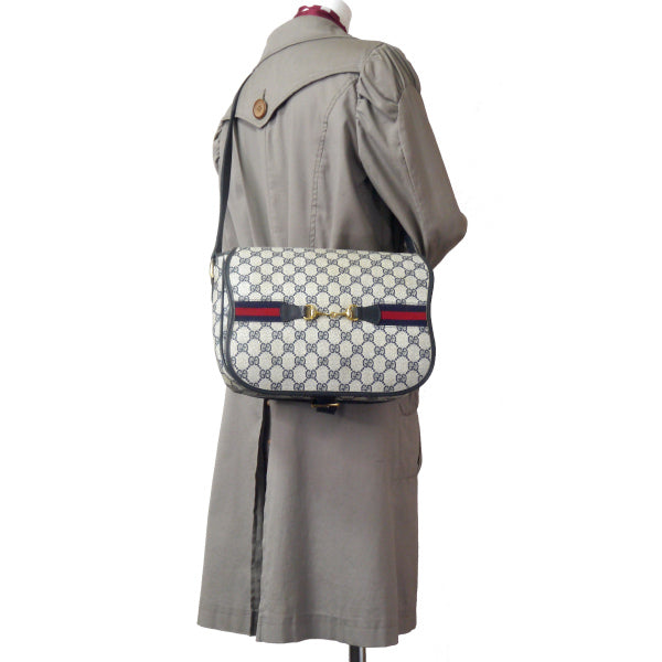 OLD Gucci 　ビット金具×シェリーベルト留めショルダー（青）