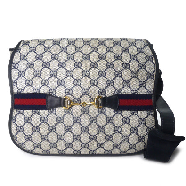 OLD Gucci 　ビット金具×シェリーベルト留めショルダー（青）