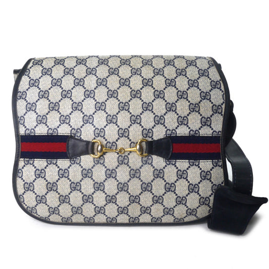 OLD Gucci 　ビット金具×シェリーベルト留めショルダー（青）