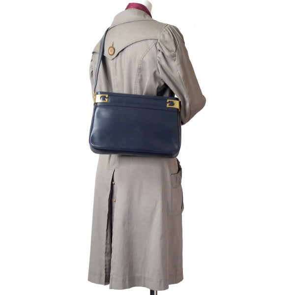 OLD Gucci 70sサイドG金具レザーショルダー（紺）