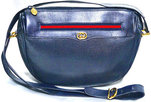 OLD Gucci 総革ネイビー半月ショルダー