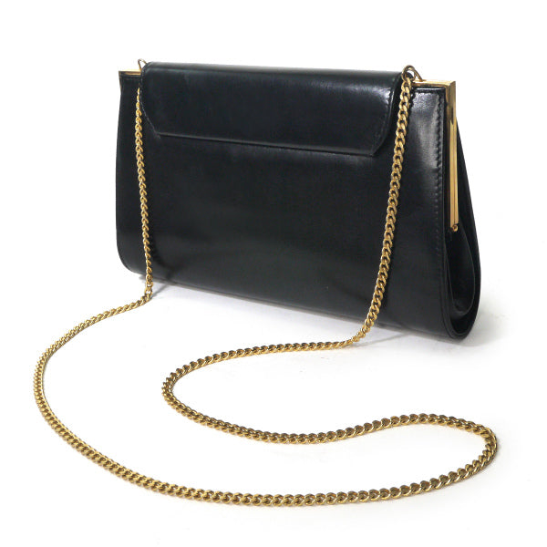 OLD Gucci サークルロゴ金具総革チェーンミニバッグ（黒）