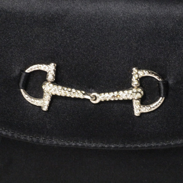 OLD Gucci ホースビット×ラインストーン サテンミニハンドバッグ（黒）