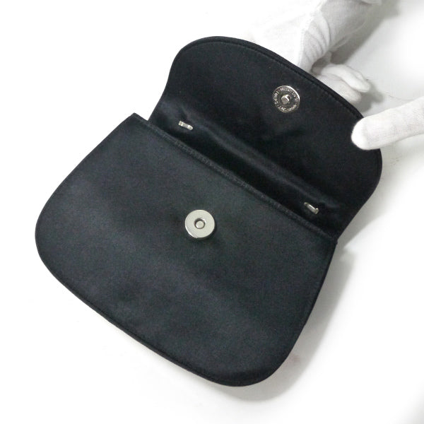 OLD Gucci ホースビット×ラインストーン サテンミニハンドバッグ（黒）