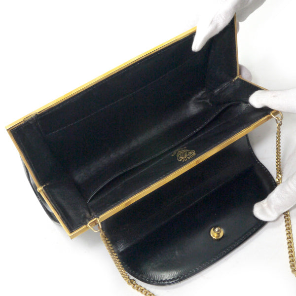OLD Gucci サークルロゴ金具総革チェーンミニバッグ（黒）