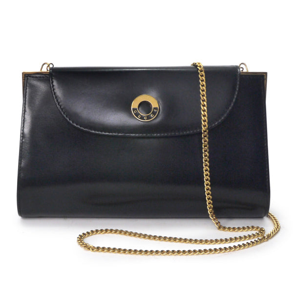 OLD Gucci サークルロゴ金具総革チェーンミニバッグ（黒）