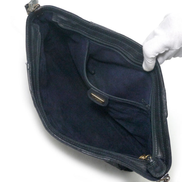 OLD Gucci　ロゴパンチングデザイン スエードショルダー（紺）