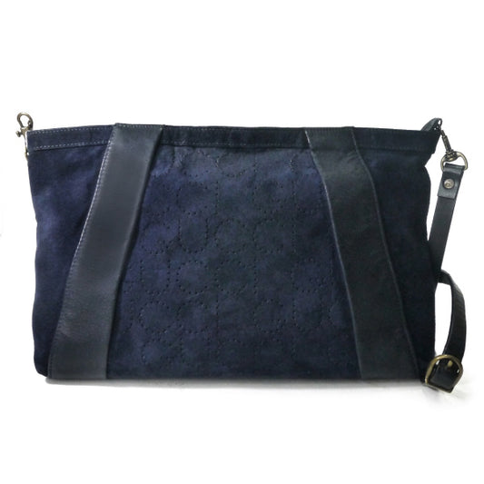 OLD Gucci　ロゴパンチングデザイン スエードショルダー（紺）