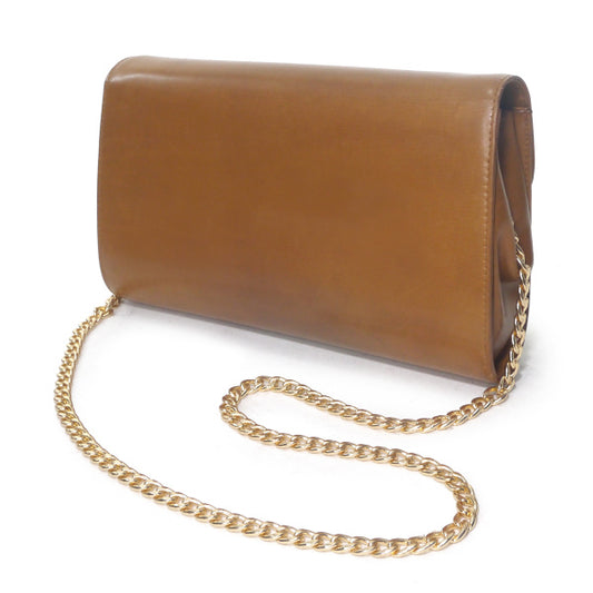 OLD Gucci GGロゴ金具総革チェーンミニバッグ（茶）