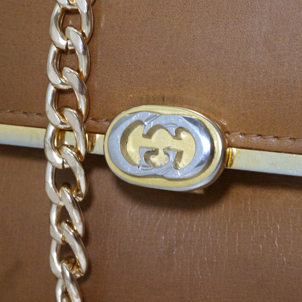 OLD Gucci GGロゴ金具総革チェーンミニバッグ（茶）