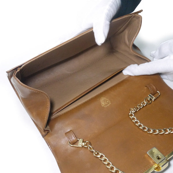 OLD Gucci GGロゴ金具総革チェーンミニバッグ（茶）