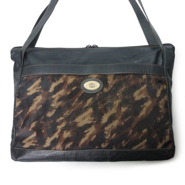 OLD Gucci 70sアニマル柄ハラコ大型トートバッグ（黒）