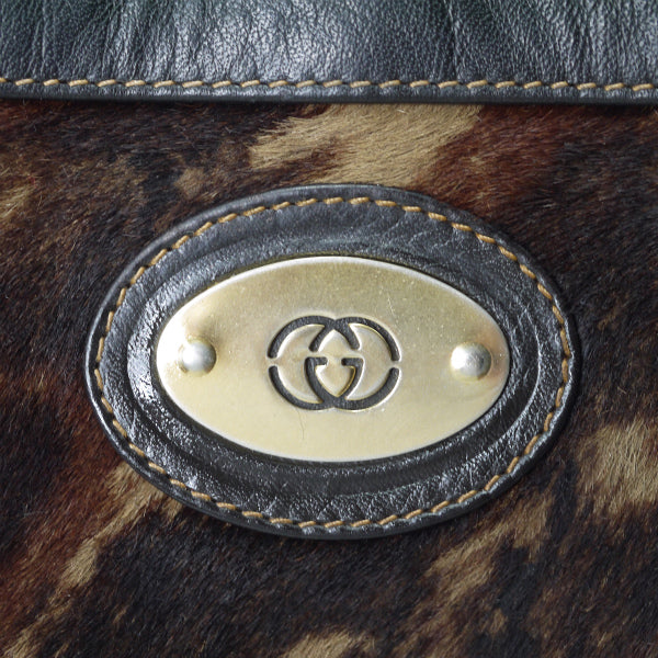 OLD Gucci 70sアニマル柄ハラコ大型トートバッグ（黒）