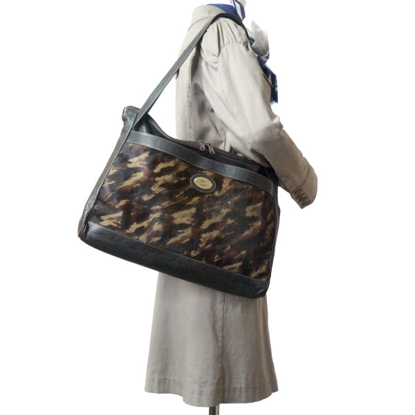 OLD Gucci 70sアニマル柄ハラコ大型トートバッグ（黒）