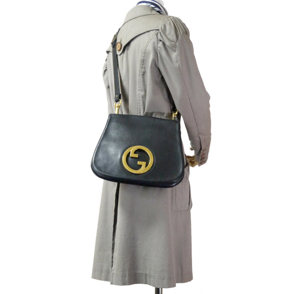 OLD Gucci  70s総革インターロッキングGショルダー（黒）
