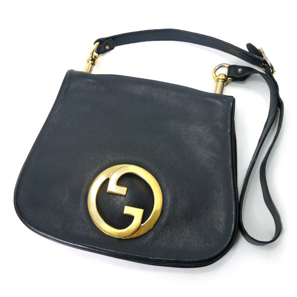 OLD Gucci  70s総革インターロッキングGショルダー（黒）