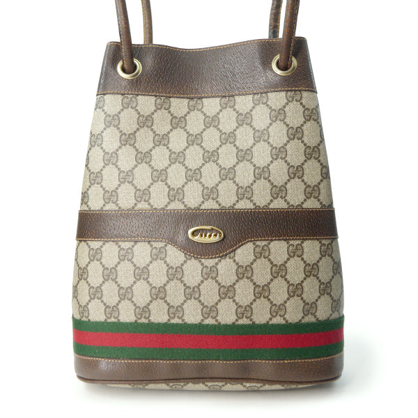 OLD Gucci　筆記体ロゴ巾着型シェリーWショルダー（茶）