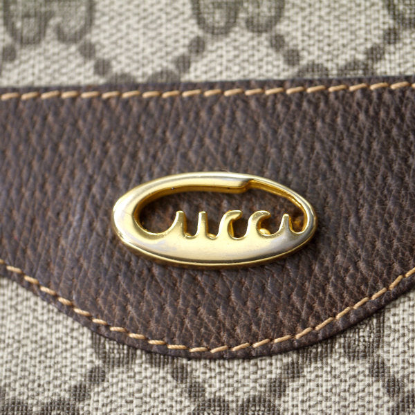 OLD Gucci　筆記体ロゴ巾着型シェリーWショルダー（茶）