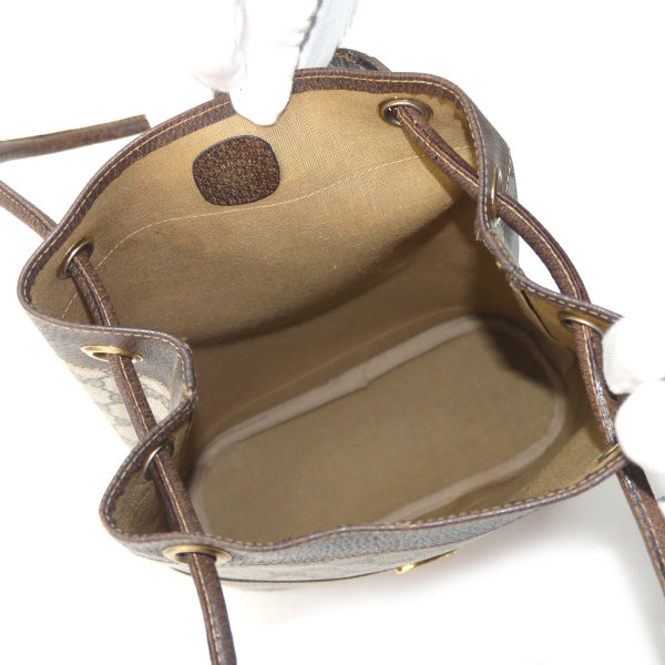 OLD Gucci　筆記体ロゴ巾着型シェリーWショルダー（茶）