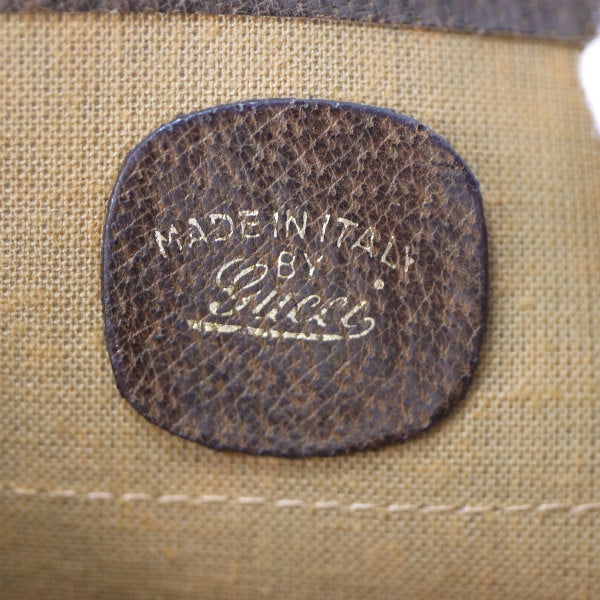 OLD Gucci　筆記体ロゴ巾着型シェリーWショルダー（茶）