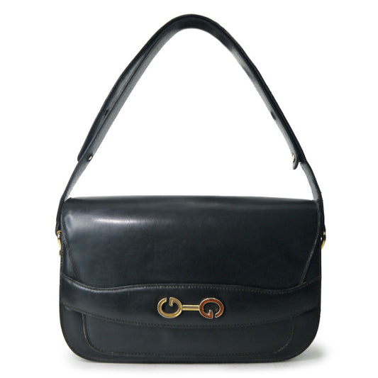 OLD Gucci　差し込みGG金具2WAY総革ショルダー（黒）