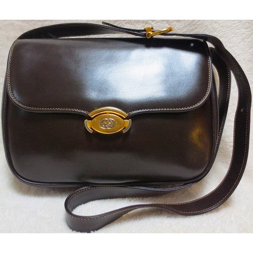 OLD Gucci 総皮ステッチ入りショルダー（茶）