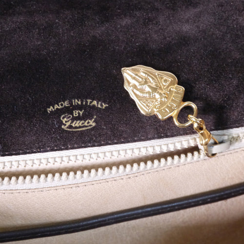 OLD Gucci シルバー持ち手スエードハンドバッグ（茶）